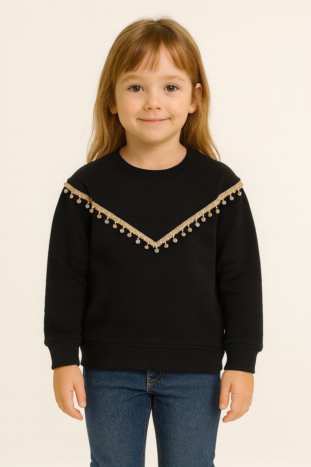Black sweatshirt with golden tassel