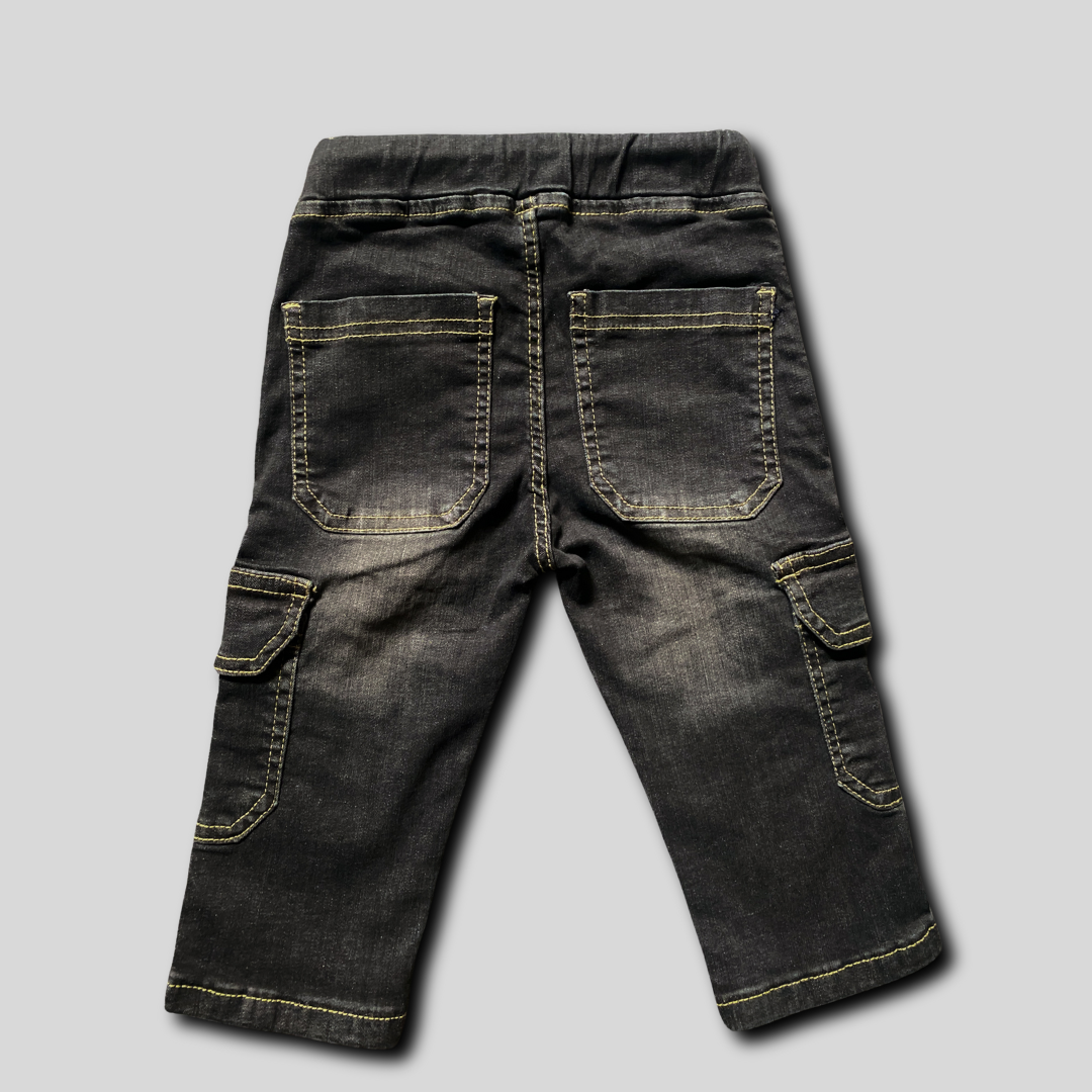 Boys Faded Black Cargo Jeans