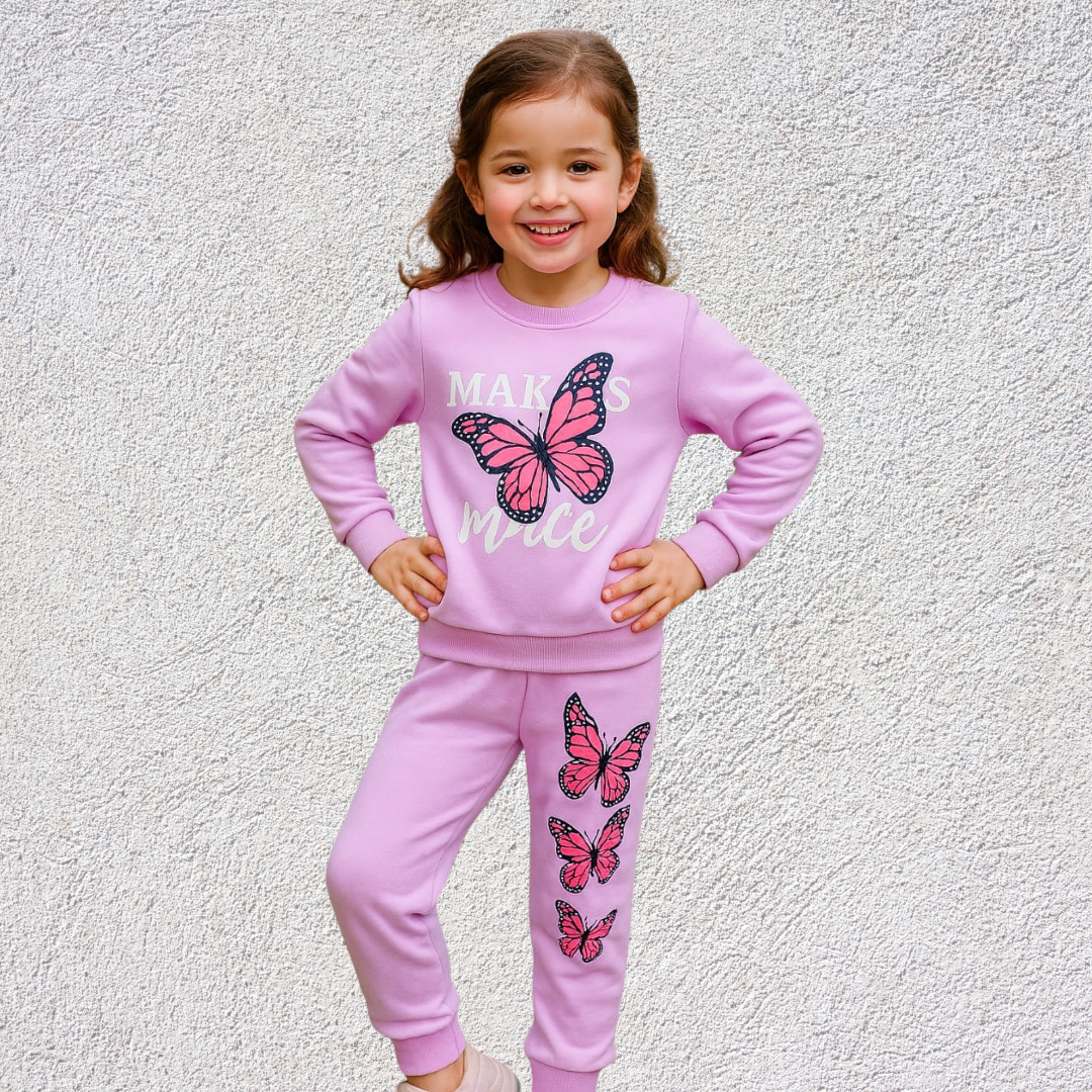 Girls pink butterfly tracksuit