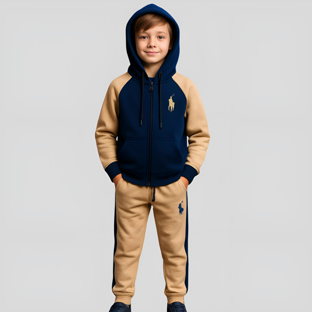 Kids Navy & Beige tracksuit with Hoodie