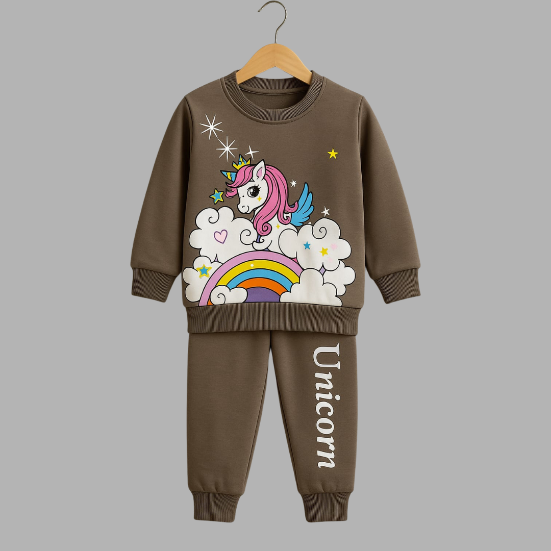Girls brown unicorn tracksuit