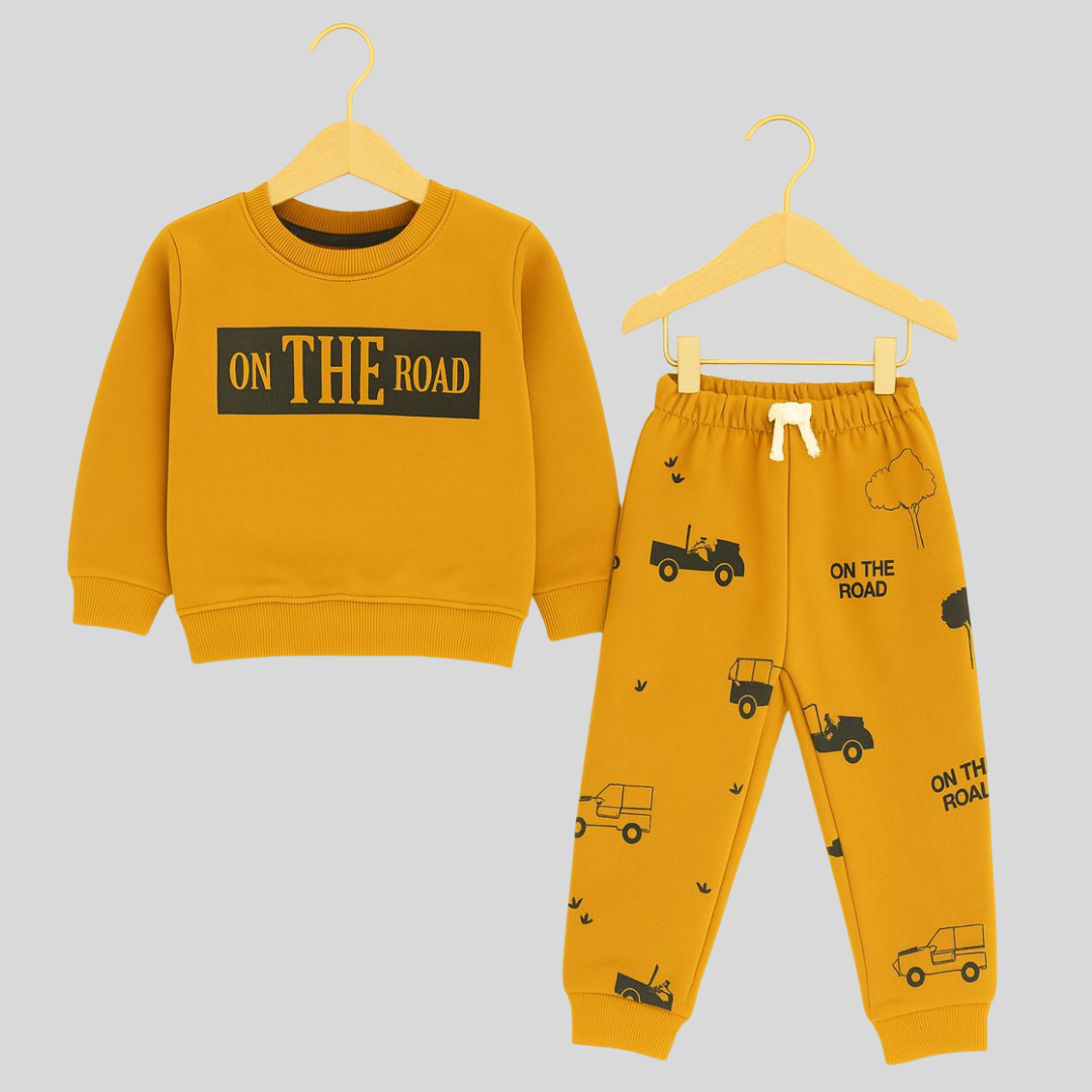 Boys Mustard Printed Tracksuit