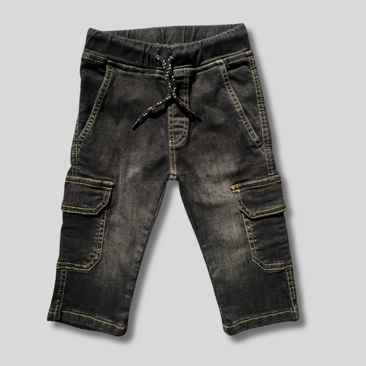Boys Faded Black Cargo Jeans