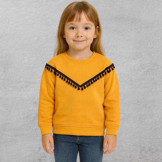 Yellow Sweatshirt with Black Tassel