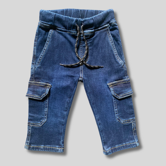 Boys Faded Blue Cargo Jeans