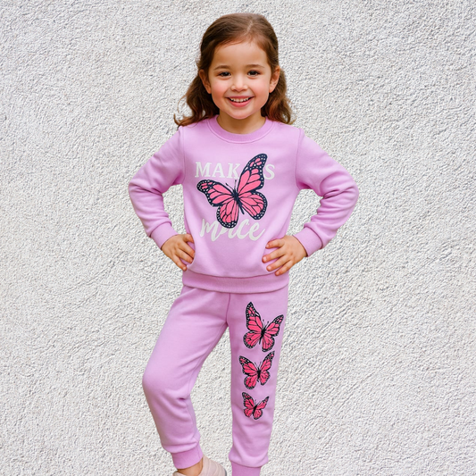 Girls pink butterfly tracksuit