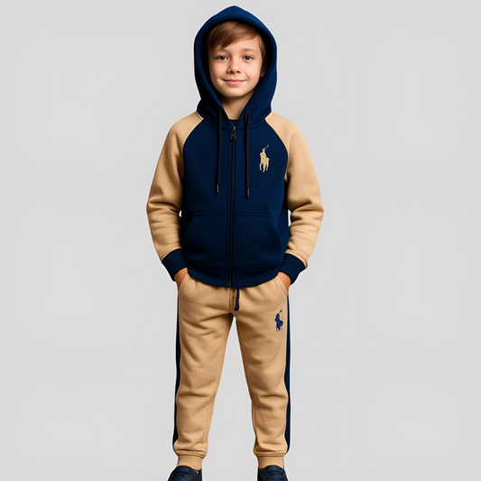 Kids Navy & Beige tracksuit with Hoodie