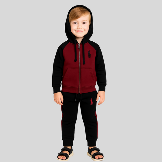 Kids Red & Black tracksuit with Hoodie