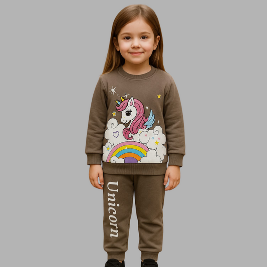 Girls brown unicorn tracksuit