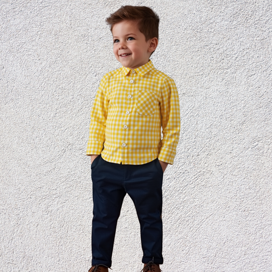 Yellow check casual shirt for boys